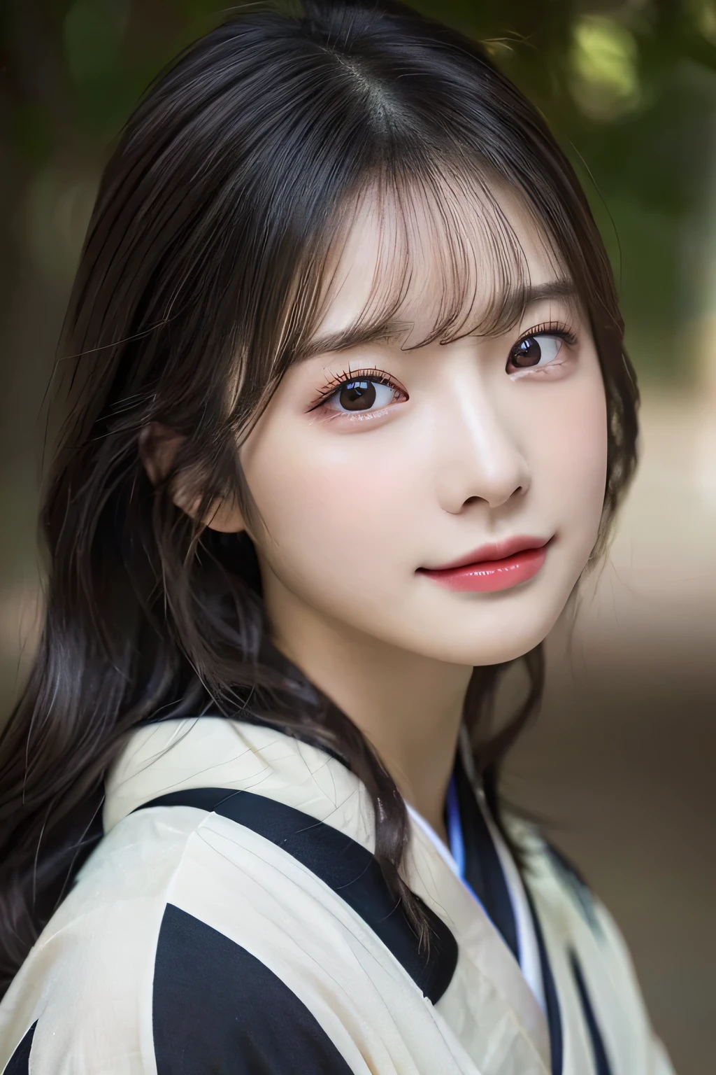 (Kimono)、((20yr old))、randome pose、(top-quality,masterpiece:1.3,超A high resolution,),(ultra-detailliert,Caustics),(Photorealsitic:1.4,RAW shooting,)Ultra-realistic capture,A highly detailed,High resolution 16K human skin closeup、 Skin texture is natural、、The skin looks healthy with an even tone、 Use natural light and color,1 girl,japanes,,kawaii,A dark-haired,Middle hair,,smil,,(depth of fields、chromatic abberation、、Wide range of lighting、Natural Shading、)、