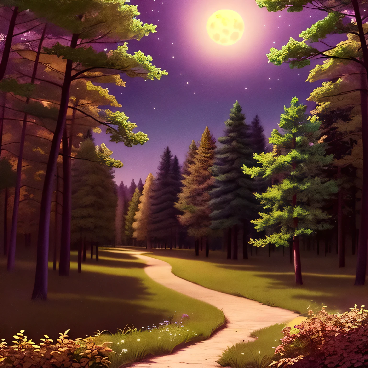 Masterpiece, best quality, full moon night forest backgrounds