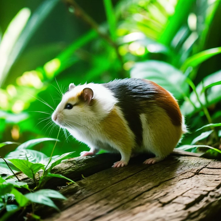 Jungle Explorer Hamster：Hamster having an adventure with the jungle in the background。