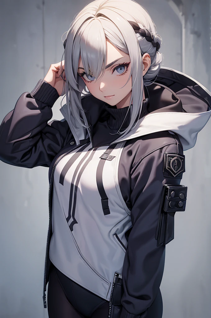 Millicent is a 21 year old young girl, tall and fit physique. She has fair skin and gray eyes with small pupils. Long wavy white hair braided into a high ponytail with many small braids. Described as an incredibly beautiful girl. Prefers to wear black clothes, gray and white colors
