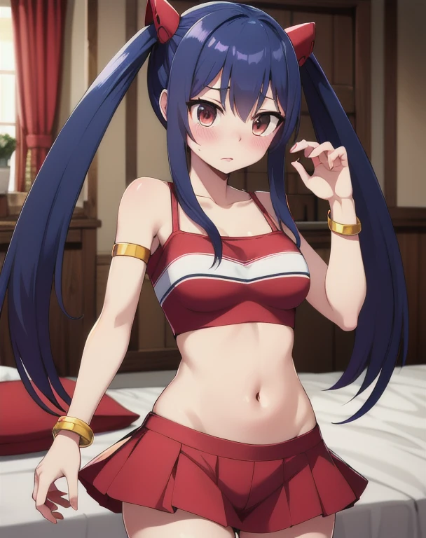 masterpiece, highest quality, High resolution, Arwendy, Long Hair, Twin tails, hair ornaments, Exposing shoulders,
,Bracelet, bracelet, Bedroom,Cowboy Shot,
Embarrassed,grabbing own breasts