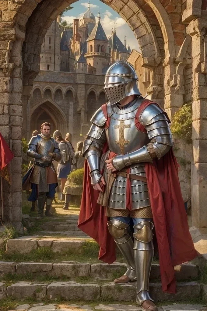 PLEASE fix image, stone, Masterpiece, a tall 15th century medieval knight standing in front of a fortified Medieval city, (wearing a medieval knight armor dated 15th century covering torso, wearing a medieval knight armor dated 15th century covering shoulders, wearing a medieval knight armor dated 15th century covering arms, wearing a medieval knight armor dated 15th century covering legs, wearing a medieval knight armor dated 15th century covering belly, wearing a medieval knight armor dated 15th century covering underbelly, wearing a medieval knight armor dated 15th century covering pubic area, holding a medieval sword, ultra realistic medieval sword, perfect medieval sword, perfectly designed medieval sword:1.4), full body 15th century medieval knight, Joan of Arc movie by film director Luc Besson in 1999, full body shot, 16K, ultra high res.photorealistic, UHD, DSLR, RAW, natural light , (beautiful medieval landscape in the background:1.2)