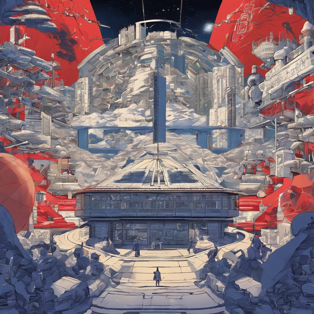 title: Detective Conan：Void Prophet Theme: Sci-fi mystery visual elements:（Anime Style）

Focusing on Conan、Draw a figure making a deduction with a serious expression。
The background is set to space or futuristic scenery.、Draw starry skies and space stations。
Incorporating elements of a futuristic high-tech laboratory。Large monitors and electronic devices are placed、It also depicts a screen that shows signs of a major disaster.。
Gin and Vermouth from the Black Organization are eerily depicted as silhouettes and partial faces。
As a symbol of the disaster、Disaster scene based on prophecy（Giant Wave、Ground cracking、collapsing buildings）Depict。
As a science fiction element、Holograms and laser beams、Incorporating flying cars and other。
catchphrase: 「Radio waves predicting future disasters...solve the mystery！」

Color:

The main color is dark blue、purple、black。
Red as an accent color、Silver、Use white。
font:

titleは未来的で力強いfontを使用し、Add a metallic effect。
catchphraseや情報は読みやすく、少しミステリアスなfontを使用する。