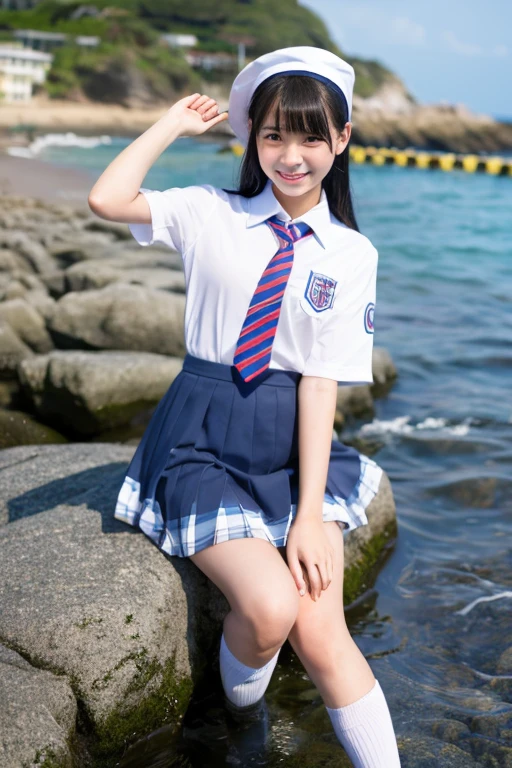 Cute Girls、Idol、high school girl、Uniform wet from the sea、mini skirt