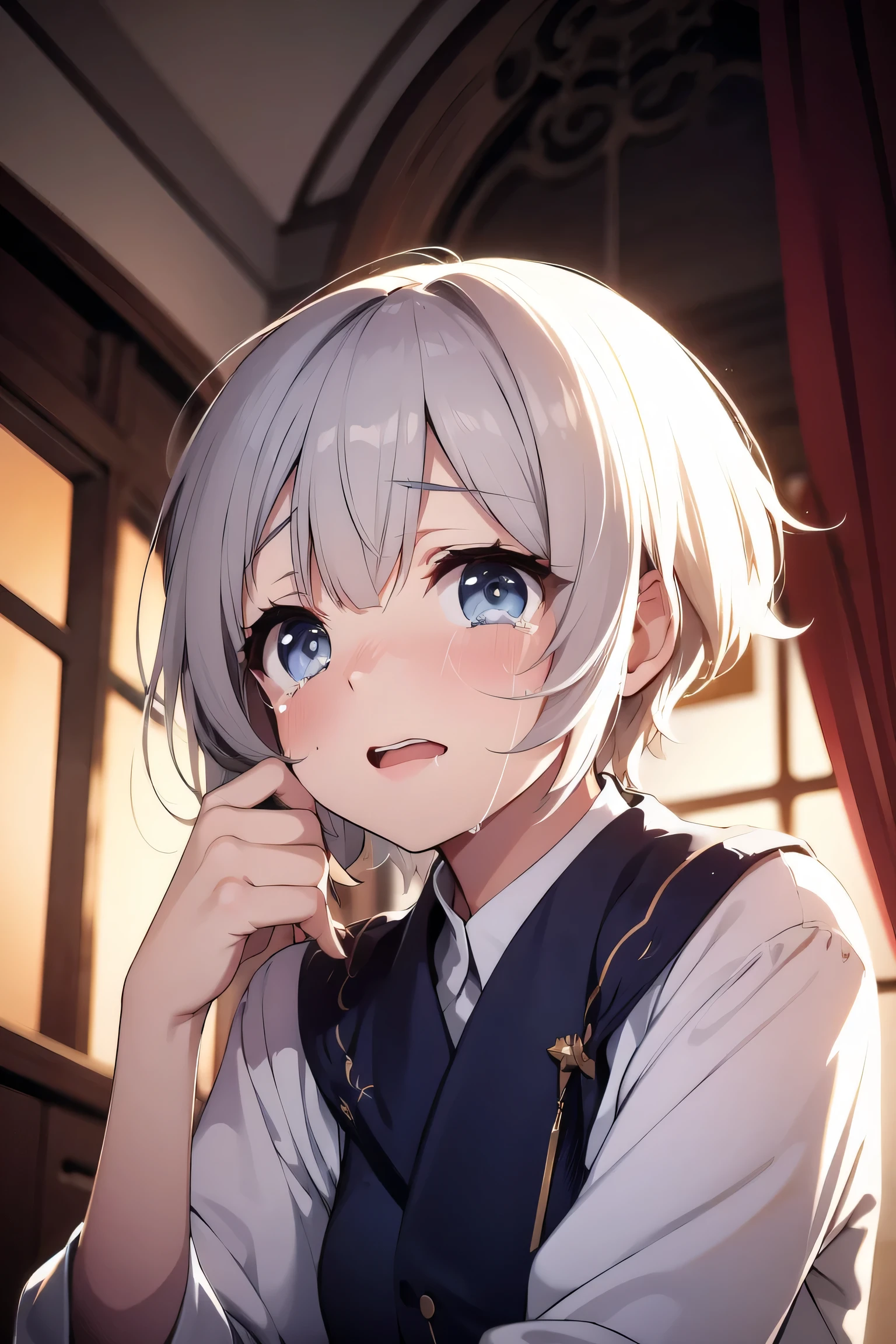 beautiful female short hair ,cry