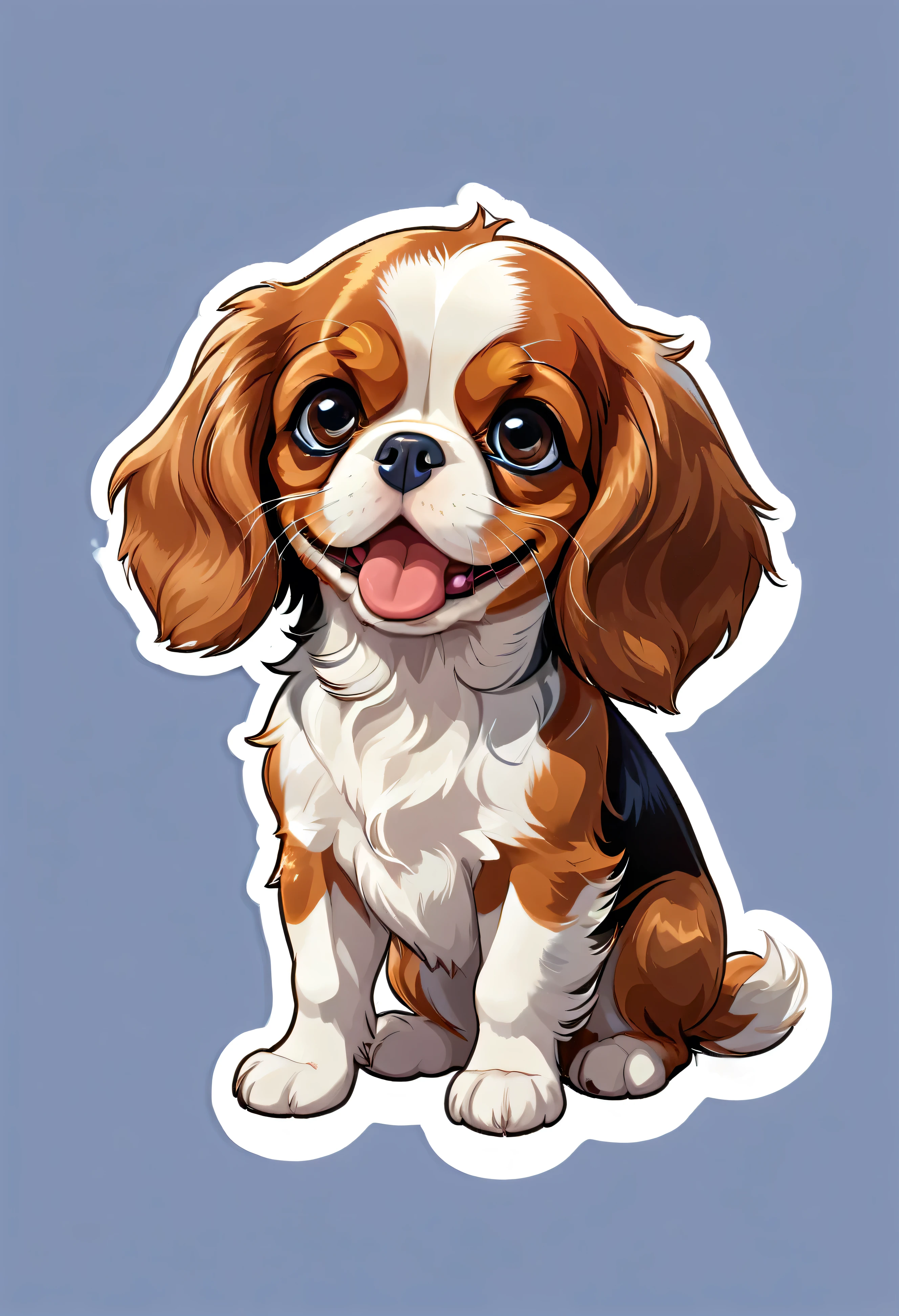 1 sticker, puppy, cavalier king charles spaniel , Round eyes, Cute eyes, Cute gestures, Cute expression, Simple Background