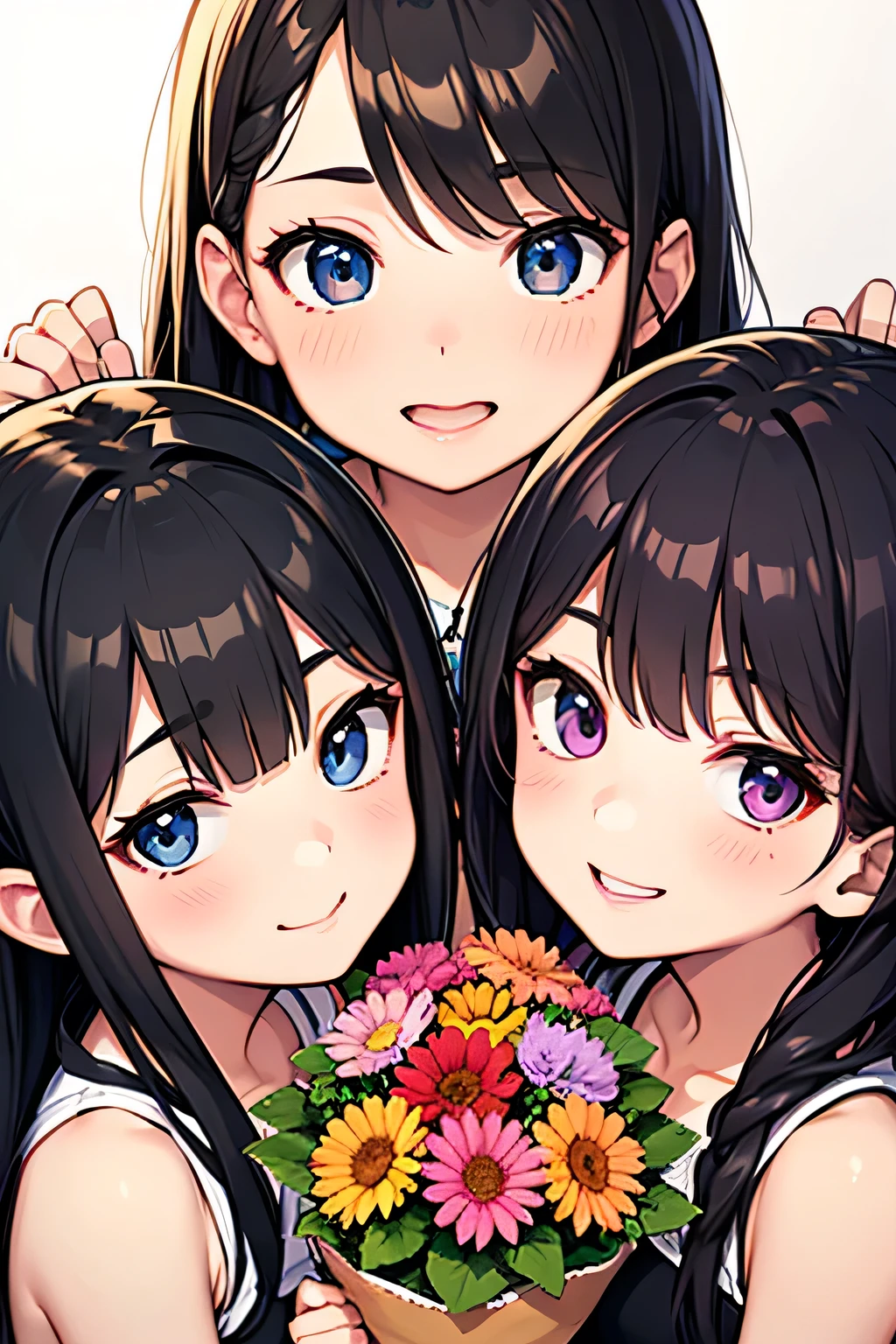 highest quality、High resolution、Detailed Background、(Beautiful face in every detail:1.4)、Anatomically correct、(Draw the usual number of fingers:1.2)、(Detailed facial expressions)、(Detailed eyes:1.2)、(Detailed eyes:1.2)、Beautiful, smooth skin、Teenage beauty、(Highly detailed face:1.4)、cute hair color、Braided Ponytail、Braided bob cut、cute hairstyle、well-groomed eyebrows、Cute gestures、Fits in one screen、

(Three beautiful girls having fun together with big smiles:1.5)、

At the Flower Camp you can pick your own flowers and enjoy them.、
Participants can explore the flower fields and gardens and pick their favorite flowers in areas permitted at the campground or flower fields.、
You can touch fresh flowers and enjoy their beauty and fragrance.、
Flower camps sometimes include flower arranging experiences.、
Participants can create their own original flower arrangements using flowers they picked themselves or the floral materials provided.、
Enjoy the fun of arranging flowers according to your own taste and sensibility.、cute