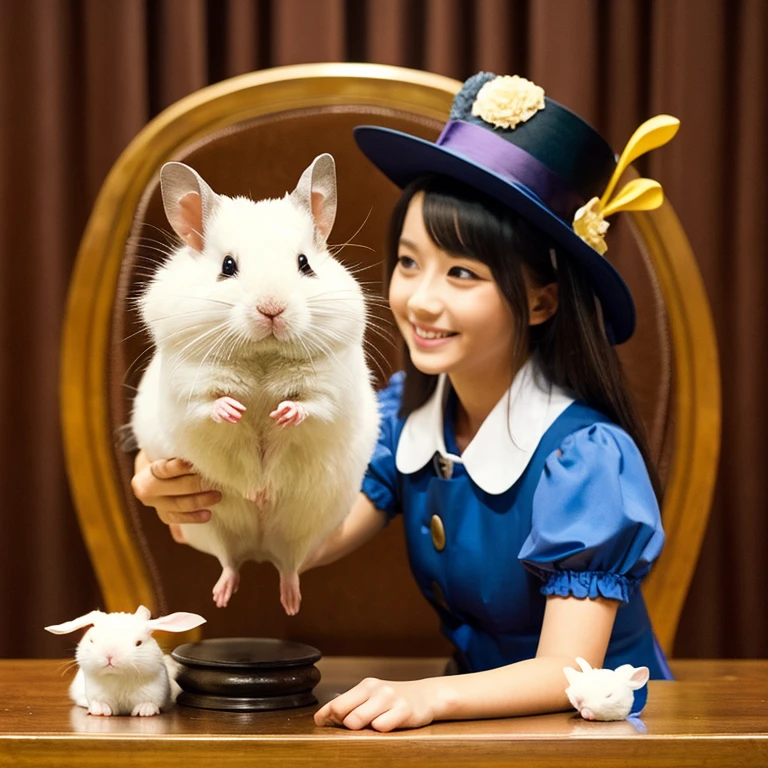 Magician Hamster:Hamster pulling a rabbit out of a hat。