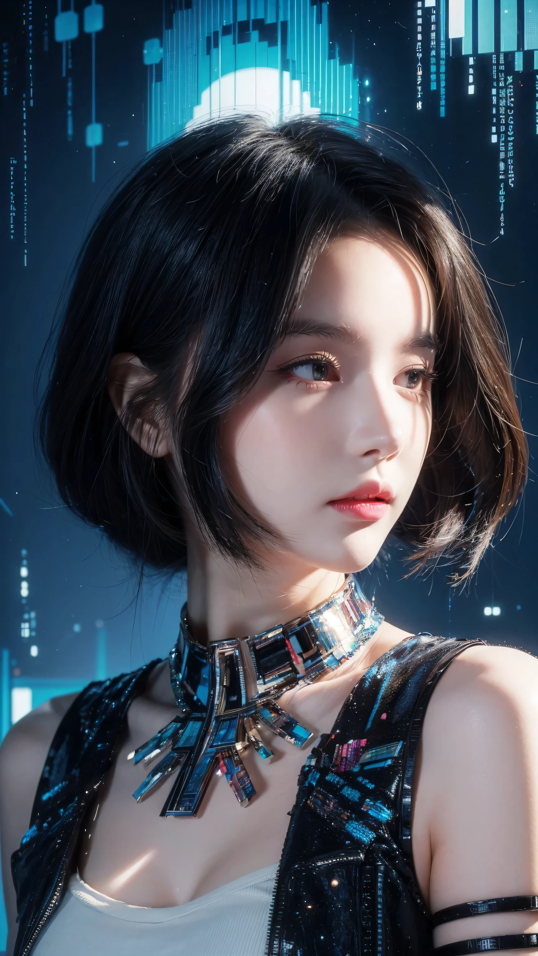 (masterpiece, top quality, best quality, official art, Beautiful and beautiful:1.2), 1 Girl, glitch art, (Digital Distortion), Pixelate fragments, Data corruption,Colored Noise, Visual confusion,Contemporary Aesthetics