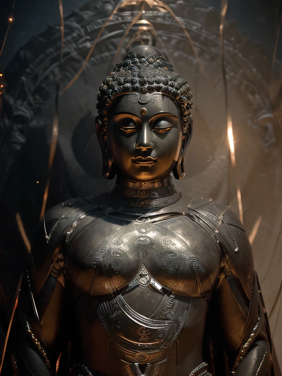 compassionate Strongest Buddha,ghost,evil spirits,detailed face,serene expression,ethereal background,soft lighting,vibrant colors,supernatural,transcendent,peaceful atmosphere,mysterious ambiance,ghostly figures,evil energy,purity of heart,divine intervention,protective aura,sacred symbol,pure soul,spiritual journey,otherworldly beings,subtle textures,harmony between good and evil,balance of light and darkness,benevolent presence,serenity in the midst of chaos,spiritual enlightenment,captured in a moment of transcendence,transcendental peace and harmony,divine energy flows through the scene,balance of positive and negative energies,stillness in the face of adversity,calming essence of the Buddha's presence,intense connections between the spiritual and physical realms,lifting the veil between worlds,shadows and light play dance,representations of karma and destiny,celestial beings standing guard,cosmic forces at work,intertwined destinies,whispers of ancient wisdom.