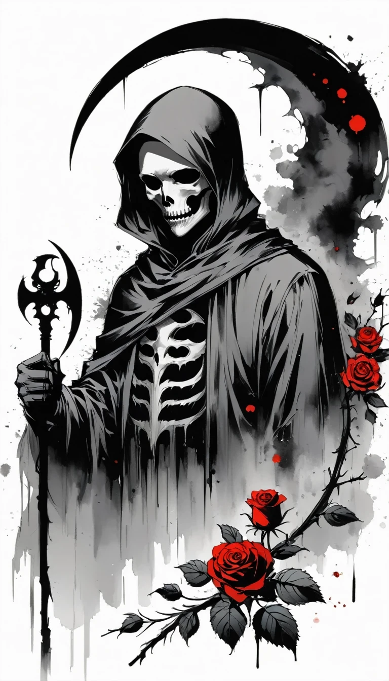 Alafd image，One was wearing a black robe、man holding red rose, the grim Reaper, grim Reaper, Beautiful male grim Reaper, reaper as a scary, portrait of grim Reaper, reaper in overwatch, A harbinger of death, punk grim Reaper, reminded me of the grim Reaper, reaper, grim Reaper