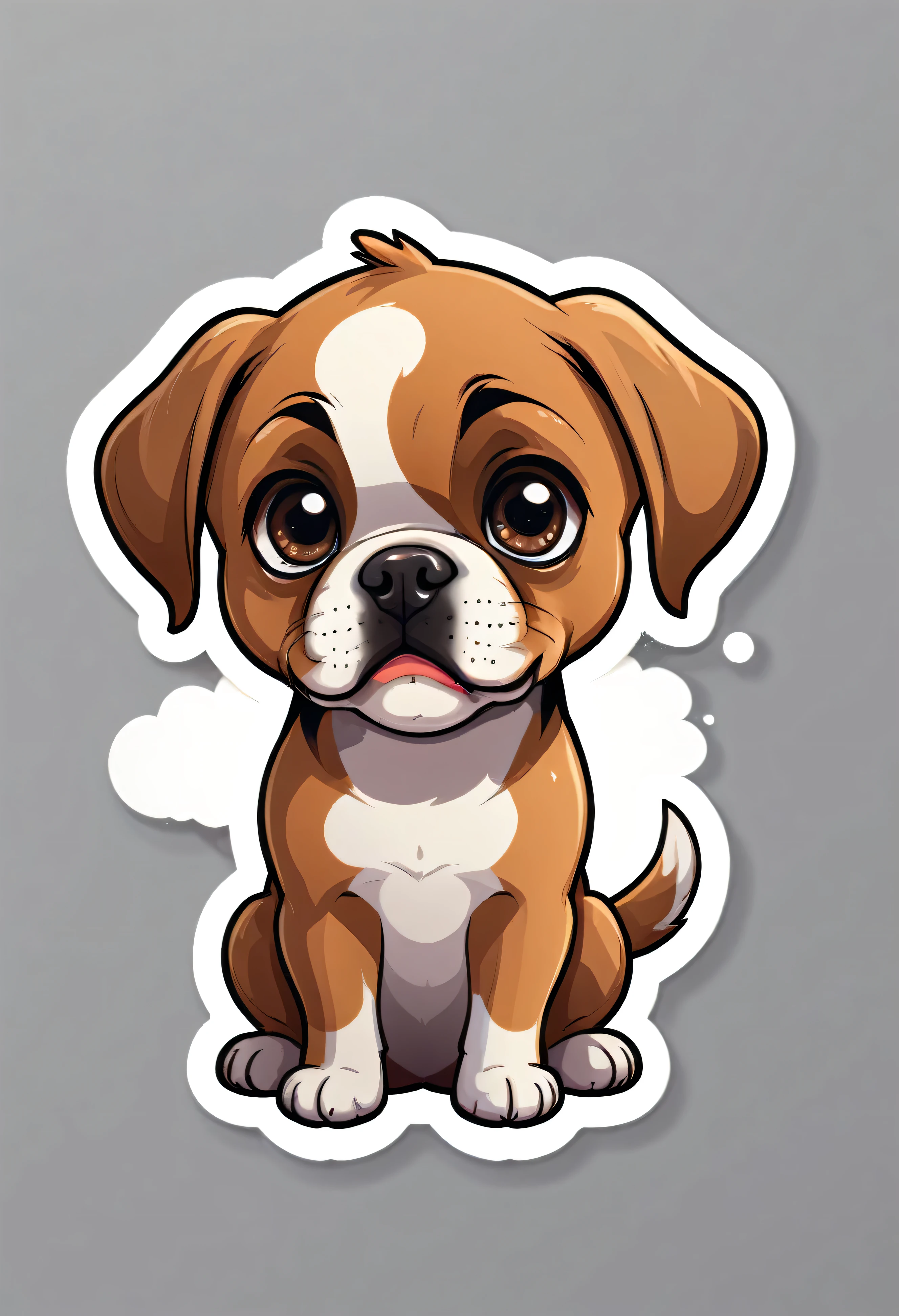 1 sticker, puppy, boxer , Round eyes, Cute eyes, Cute gestures, Cute expression, Simple Background