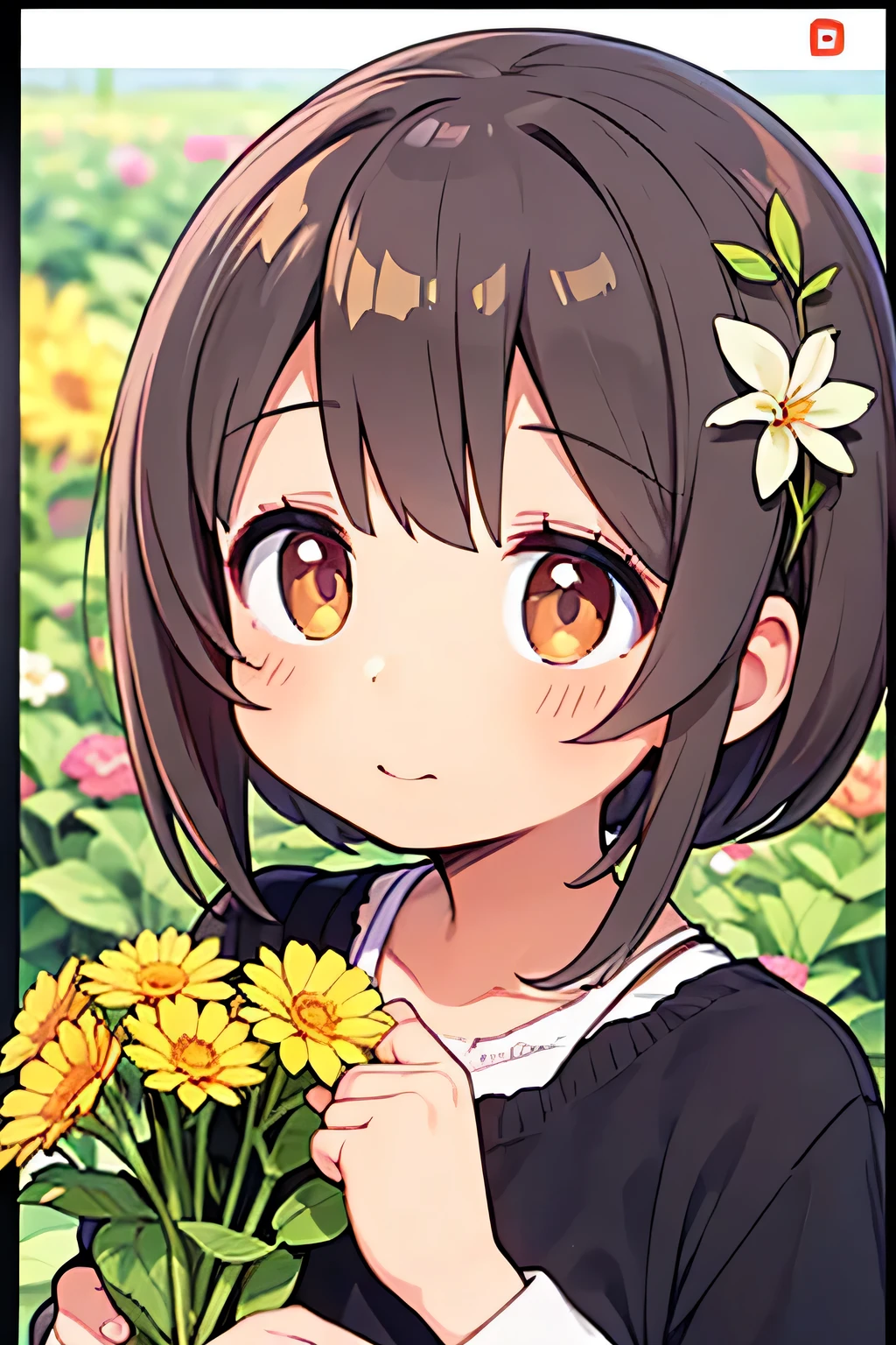 highest quality、High resolution、Detailed Background、(Beautiful face in every detail:1.4)、Anatomically correct、(Draw the usual number of fingers:1.2)、(Detailed facial expressions)、(Detailed eyes:1.2)、(Detailed eyes:1.2)、Beautiful, smooth skin、age beauty、(Highly detailed face:1.4)、cute hair color、Braided Ponytail、Braided bob cut、cute hairstyle、well-groomed eyebrows、Cute gestures、Fits in one screen、
At the Flower Camp you can pick your own flowers and enjoy them.、
Participants can explore the flower fields and gardens and pick their favorite flowers in areas permitted at the campground or flower fields.、
You can touch fresh flowers and enjoy their beauty and fragrance.、
Flower camps sometimes include flower arranging experiences.、
Participants can create their own original flower arrangements using flowers they picked themselves or the floral materials provided.、
Enjoy the fun of arranging flowers according to your own taste and sensibility.、cute