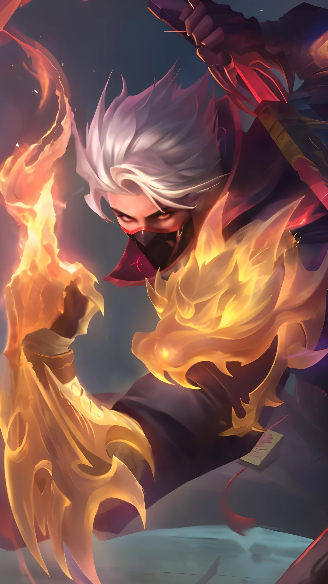 a close up of a person holding a fire in a fire, splash art, iconic character splash art, heise jinyao, official splash art, inspired by Huang Shen, arcane art style, character splash art, inspired by Yang Jin, g liulian art style, holy fire spell art, inspired by Shen Zhou, leblanc, featured art, zenra taliyah, red eyes.