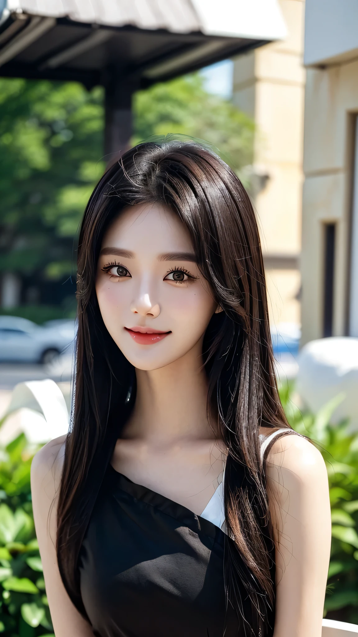 masterpiece、top-quality)、1 beautiful girl、((Wearing black sunglasses )), (Detailed beautiful eyes), ((Detailed skin)) , ((Detailed medium hair)), inside the black villa、((Boyish Brown Medium Hair))、((Smaller face))、((Neutral face))、((Face seen from the side))、((Light brown eyes))、((Korean Girl))、((18year old))、((cool lady))、((A shy smile on his face))、((Korean Makeup))、((elongated and sharp eyes))、((Happy dating))、((boyish))、((Shot from the same height as your face)、inside the white villa ), ((CG rendering)), ((Blurred background)), ((16K)), ((Very detailed)), ((wallpaper)), ((depth of field))