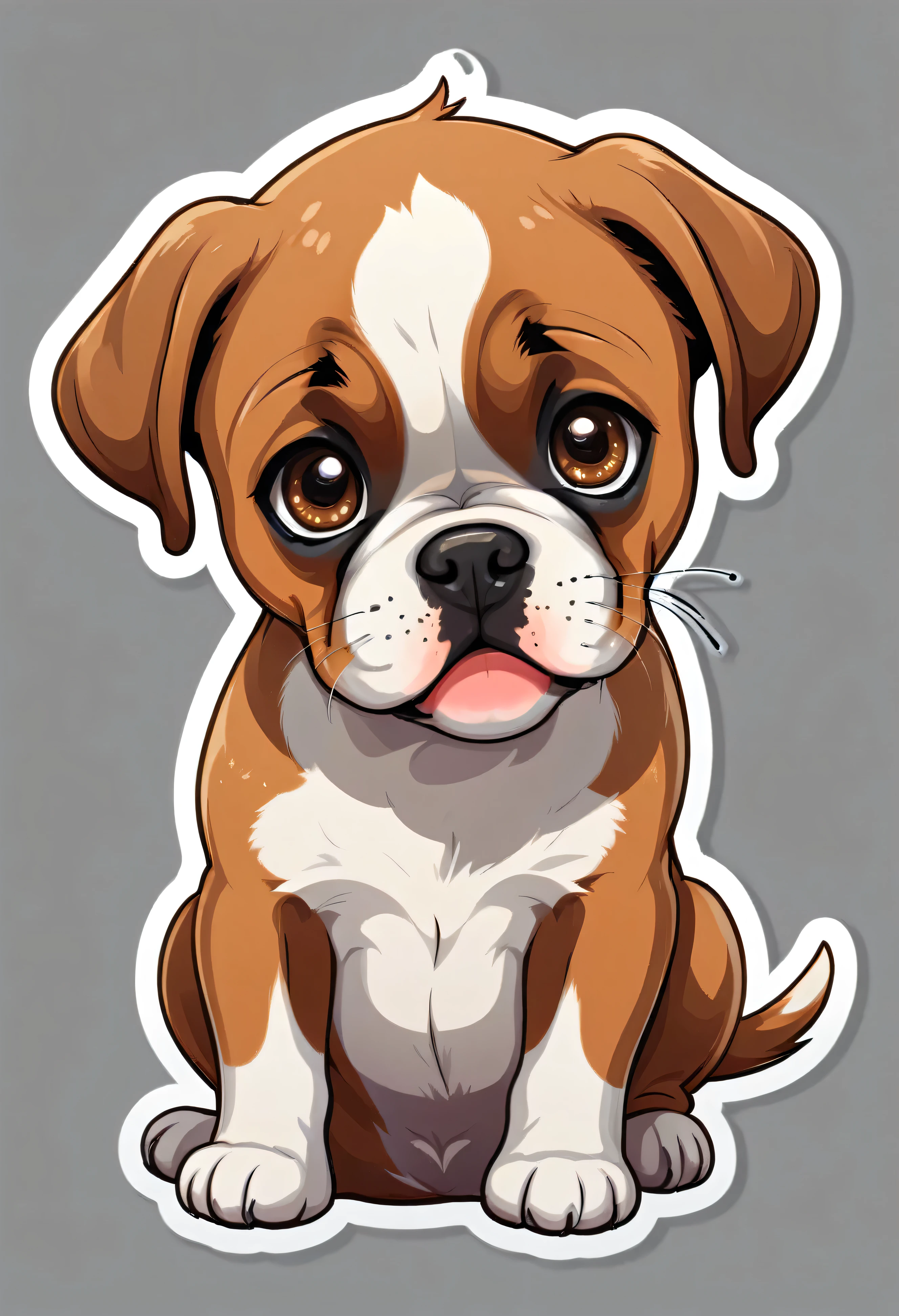 1 sticker, puppy, boxer , Round eyes, Cute eyes, Cute gestures, Cute expression, Simple Background