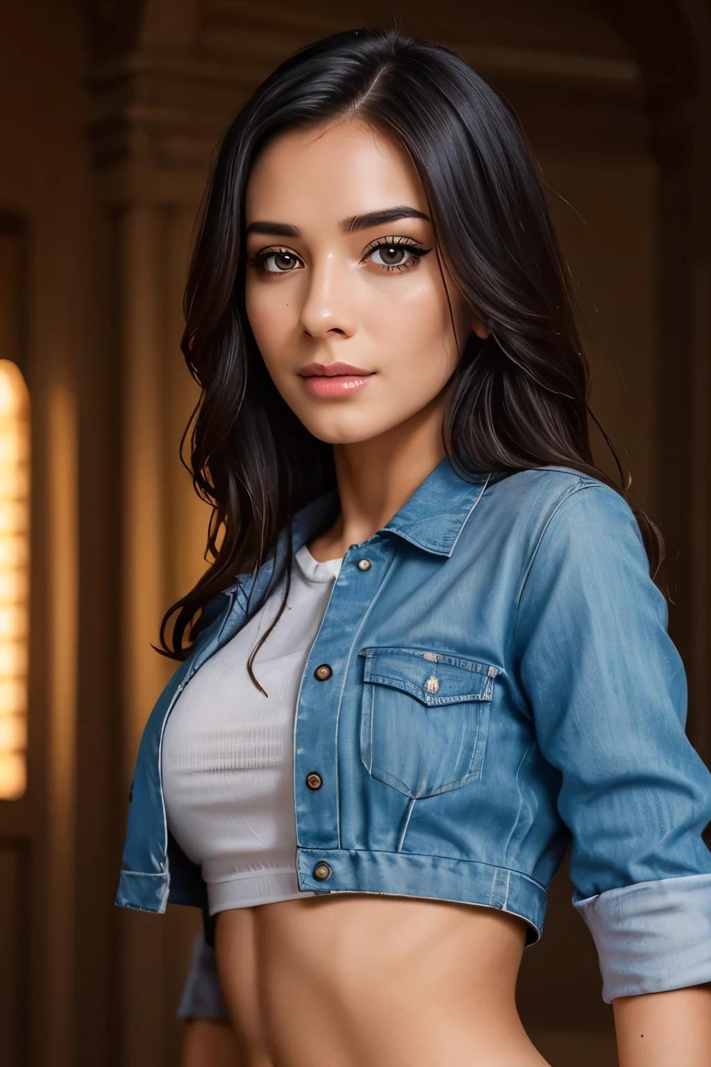 (masterpiece, realistic, best quality, ultra detailed), intricate, professional photography, HDR, High Dynamic Range, (8k UHD), RAW photo, dslr, realistic LUT, cinematic LUT, perfect lighting, professional lighting, cinematic lighting, cinematic shadows, iridescent lighting, Stunning, (1girl:1.2), cute, extreme detailed, (black_hair:1.1), colorful,highest detailed, facing_viewer, lightning, ewelry:1.4, , random color, long curly wave hair, full_body,