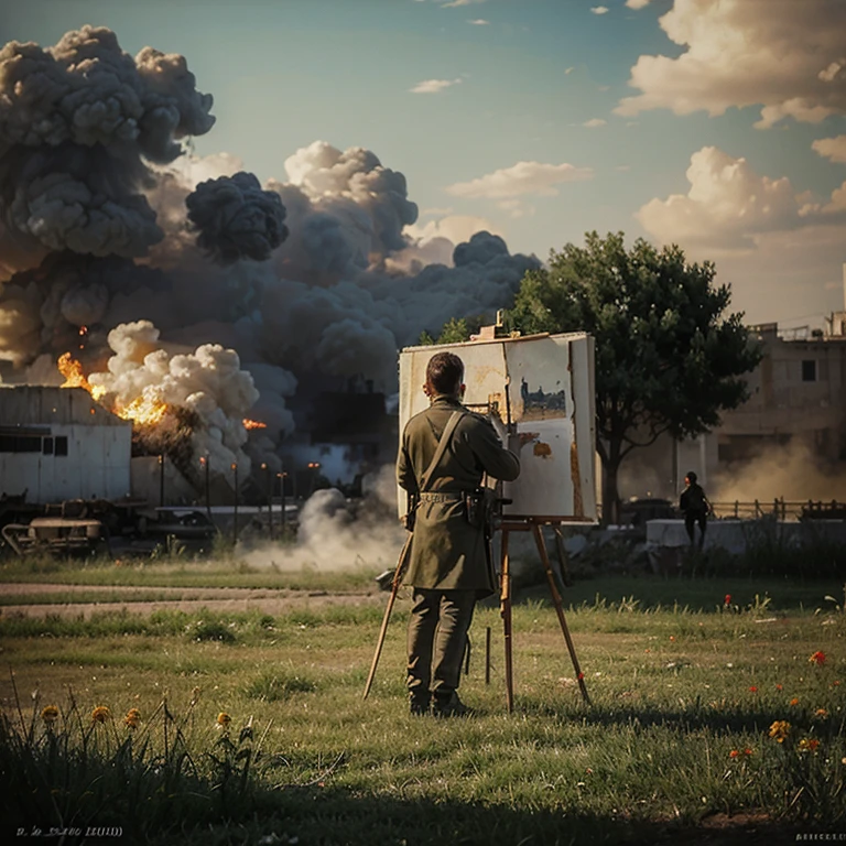Painting with the technique of impressionism that portrays a war event from the 2000s onwards