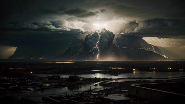 "A dramatic and chaotic scene depicting the period of the Great Tribulation as described in the Book of Revelation. The landscape is apocalyptic, with dark, stormy skies filled with ominous clouds and flashes of lightning. The ground is cracked and barren, littered with debris and ruins of once-thriving cities. People are shown in various states of distress and despair, with some crying out, others hiding, and many seeking refuge. Amid the chaos, there are signs of the Four Horsemen of the Apocalypse—war, famine, pestilence, and death—riding through the devastation, symbolizing the widespread suffering and destruction. The atmosphere is filled with a sense of fear, turmoil, and hopelessness, capturing the essence of the Great Tribulation. The image size is 16:9, providing a widescreen view of the entire scene, emphasizing the scale and intensity of the moment."
