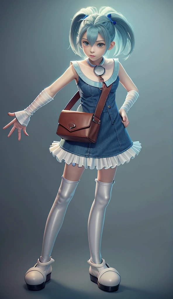 Blue Hair Surrealism, Character table, Reference Table, Standing painting, 8k, Super Detail, 1080P, Women HD, 4K, 8k, 16k, high resolution, best quality, high quality, Anatomically correct, masterpiece, precise, Ultra HD,grace,Unreal Engine,Delicate face,Long braids,slim,Long legs,miniskirt
