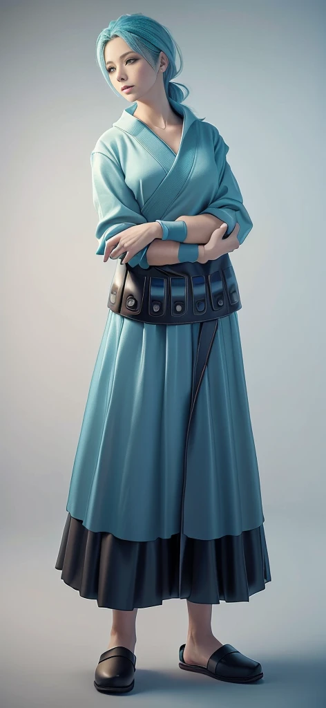 Blue Hair Surrealism, Character table, Reference Table, Standing painting, 8k, Super Detail, 1080P, Women HD, 4K, 8k, 16k, high resolution, best quality, high quality, Anatomically correct, masterpiece, precise, Ultra HD，grace，Unreal Engine，Delicate face，Long braids，slim，Long legs，miniskirt