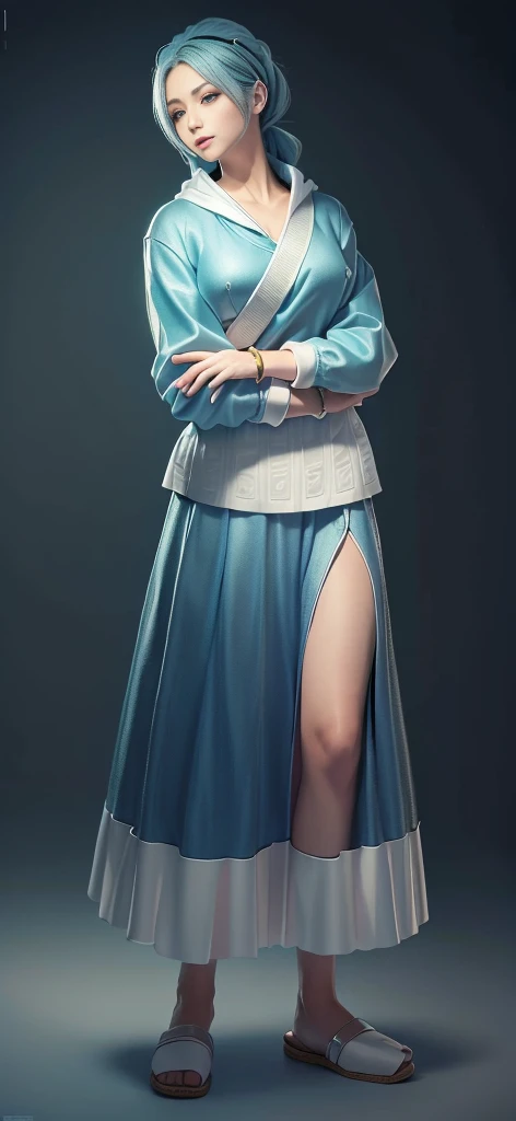 Blue Hair Surrealism, Character table, Reference Table, Standing painting, 8k, Super Detail, 1080P, Women HD, 4K, 8k, 16k, high resolution, best quality, high quality, Anatomically correct, masterpiece, precise, Ultra HD,grace,Unreal Engine,Delicate face,Long braids,slim,Long legs,miniskirt