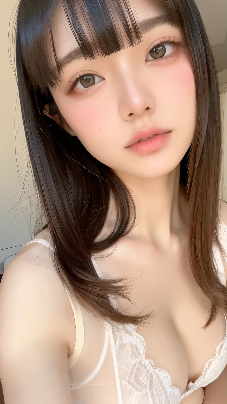 see through,Beautiful and fair、Radiant Skin, 3 Up, Gorgeous, bright, Refreshing and gentle expression, Perfect beautiful face、Beautiful shiny bangs, A very beautiful 17 year old girl, Eyeliner, Very perfect eyes,Very large breasts,Grooves reveal original skin,Muscular body,Light Khaki Lace Underwear,