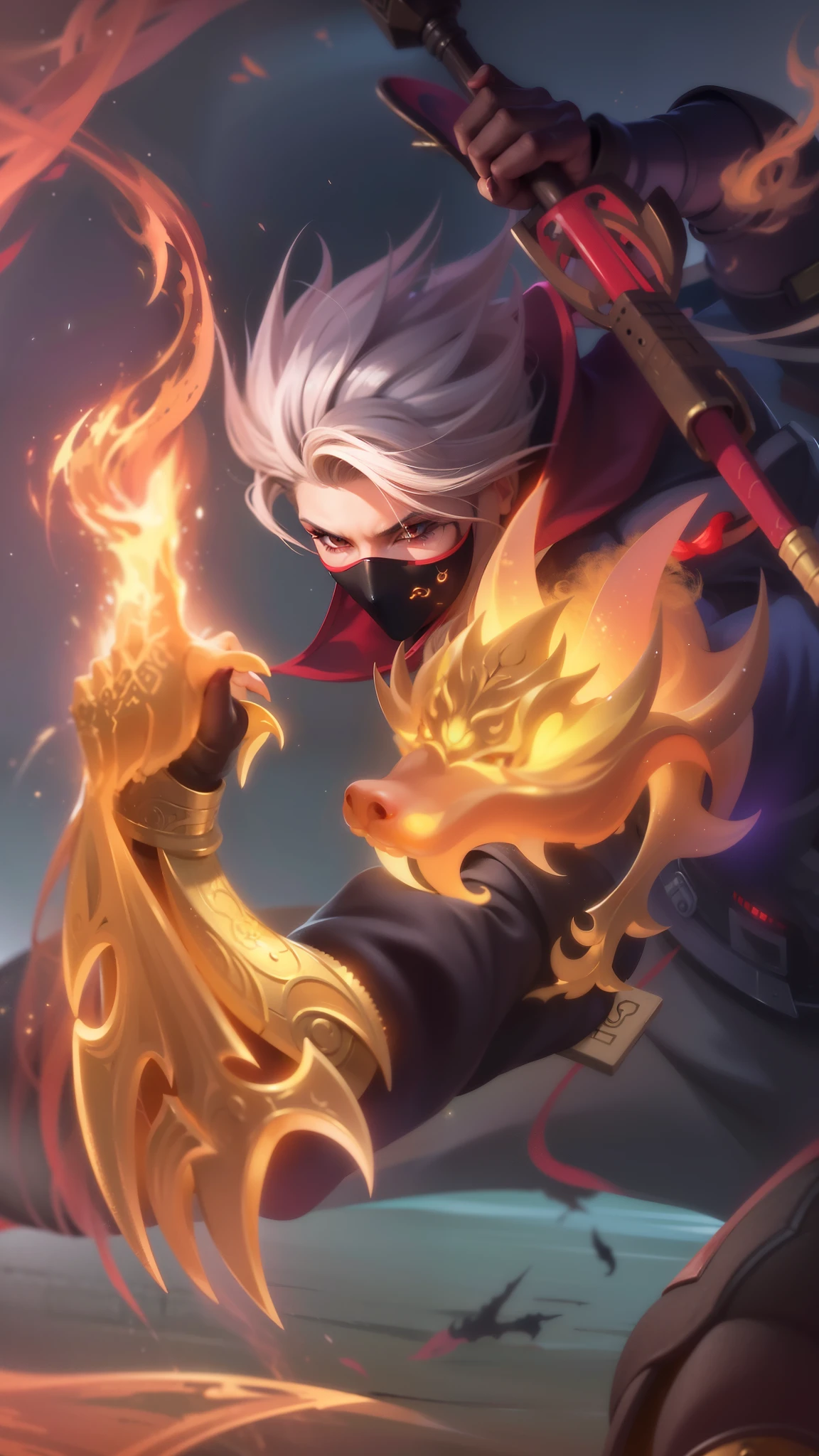 a close up of a person holding a fire in a fire, splash art, iconic character splash art, heise jinyao, official splash art, inspired by Huang Shen, arcane art style, character splash art, inspired by Yang Jin, g liulian art style, holy fire spell art, inspired by Shen Zhou, leblanc, featured art, zenra taliyah, red eyes.