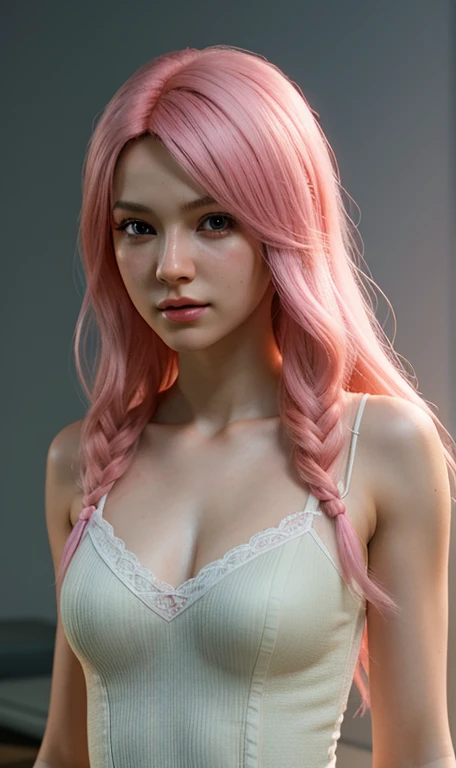 Baby face Big Neat pink hair Long hair Top Idol Anyway make your bigger Tight Lolita clothes Gentle , photorealism, high contrast, photorealistic, 8k HD high definition detailed realistic, detailed, skin texture, hyper detailed, realistic skin texture, best quality, (photorealistic:1.4), high resolution, detailed, raw photo, photo realistic, (high detailed skin:1.2), 8k uhd, dslr, soft lighting, high quality, film grain, Fujifilm XT3), hyper realistic lifelike texture dramatic lighting unreal engine, even, neutral light, key light, bold, bright colours,