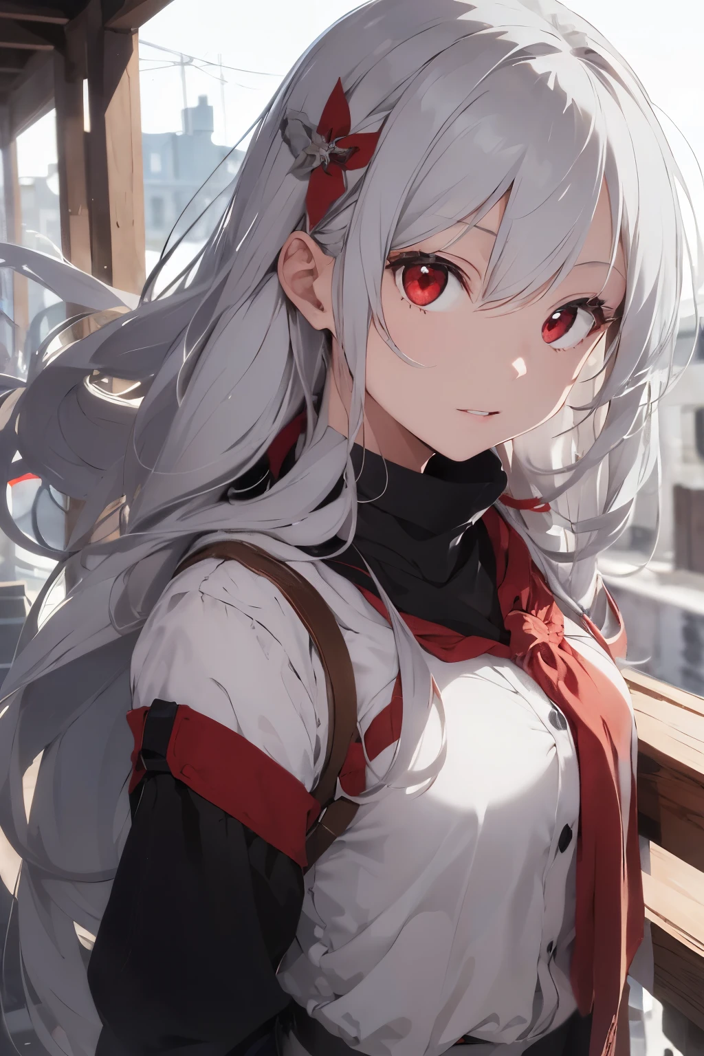 ((best quality)),1 girl, red eyes, long hair, silver hair, solo, very long hair, aristocrat