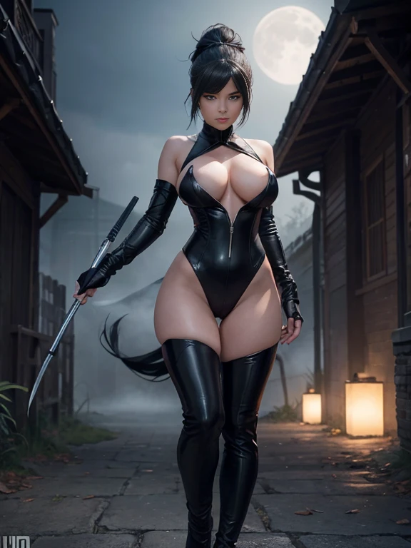 score_9, score_8_up, score_7_up, score_6_up, score_5_up, (character design), 1girl, art piece featuring a sexy ninja, a stealthy and alluring assassin whose beauty and mystique are as captivating as her deadly skills. With volumetric lighting and depth of field, the focus is on her mesmerizing gaze and seductive presence amidst the shadows. Dressed in sleek, form-fitting ninja attire, she moves with grace and precision, her every move radiating danger and allure. Her eyes, filled with mystery and power, draw the viewer in, enchanting them with their beauty. In the background, depict a moonlit night, with mist swirling around her, enhancing the sense of mystery and danger. This artwork celebrates the seductive power of the ninja and the allure of the shadows. full body shot, volumetric lighting, depth of field,, full body (NSFW breasts), hdri, extremely naked, nude, nua, pelada, nsfw, gigantic breast 1.9