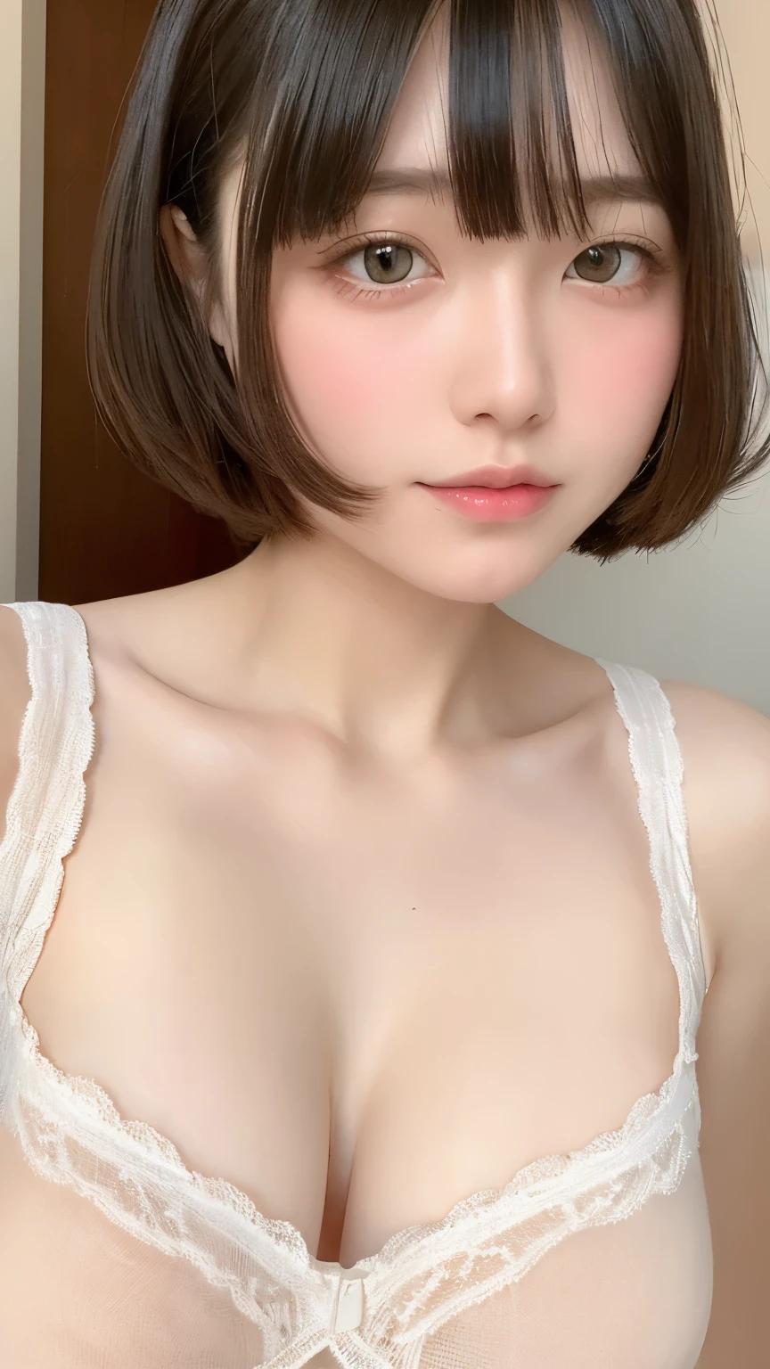 see through,Beautiful and fair、Radiant Skin, 3 Up, Gorgeous, bright, Refreshing and gentle expression, Perfect beautiful face、Beautiful shiny bangs, A very beautiful girl, Eyeliner, Very perfect eyes,Very large breasts,Grooves reveal original skin,Muscular body,Khaki lace underwear,