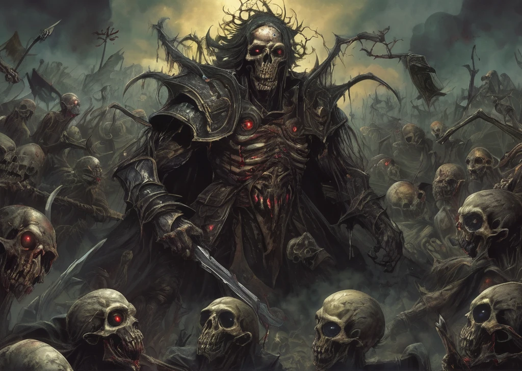 Obra prima Um (necromante lobisomem) com o poder de controlar enxames de criaturas mortas-vivas. King Carrion raises armies of zombies, esqueletos, e outras entidades macabras para cumprirem as suas ordens, spreading fear and death wherever they go.