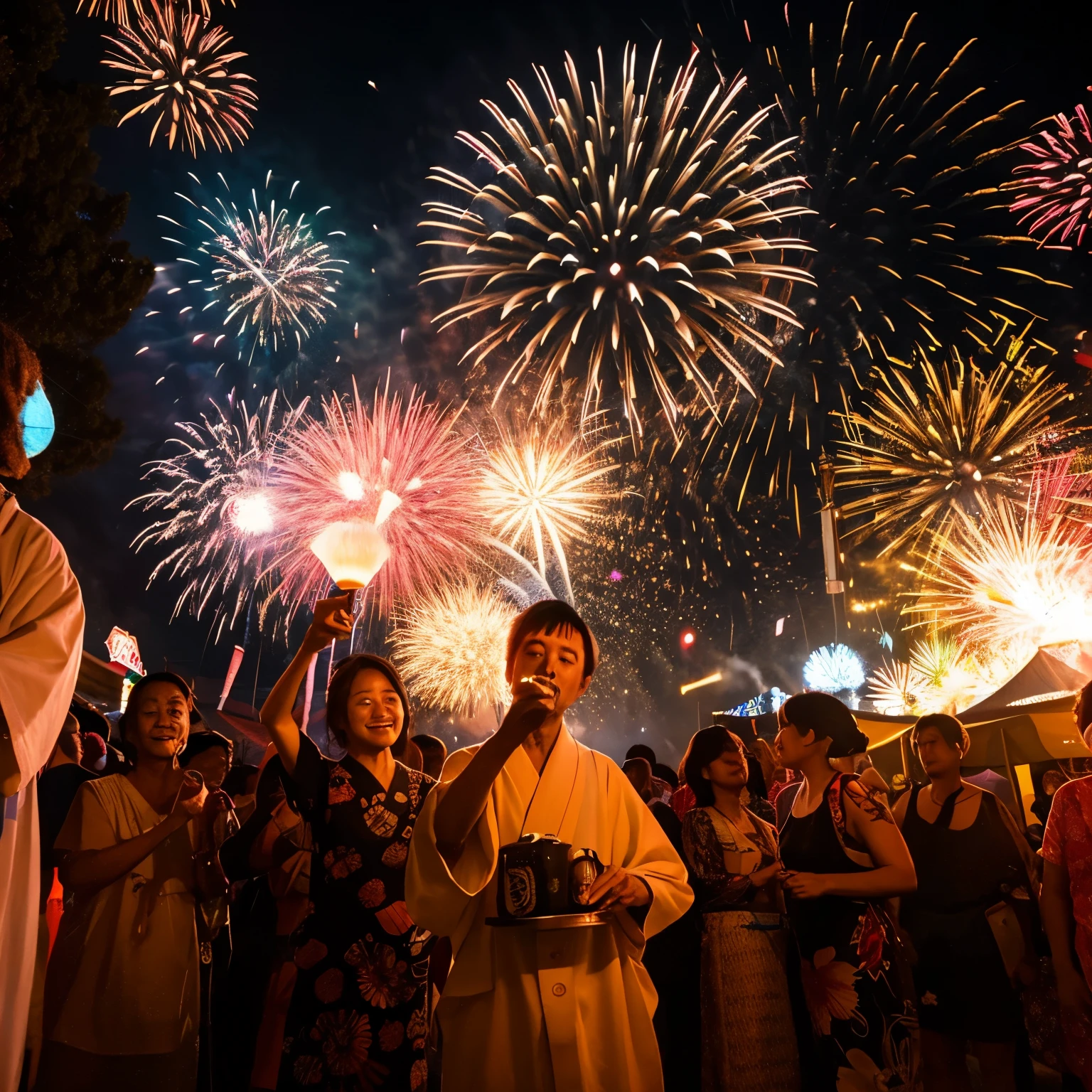 Summer festival　yukata　Fireworks launch　