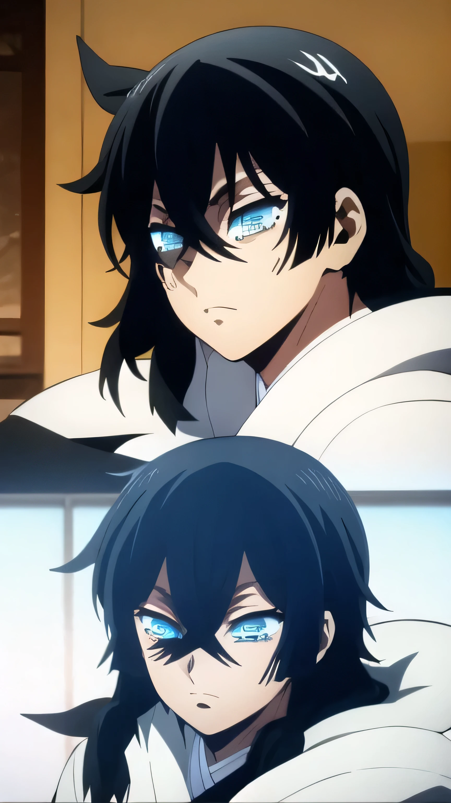 moon_demon,vanitas,1boy,black hair,blue eyes,mismatched pupils,japanese clothes,