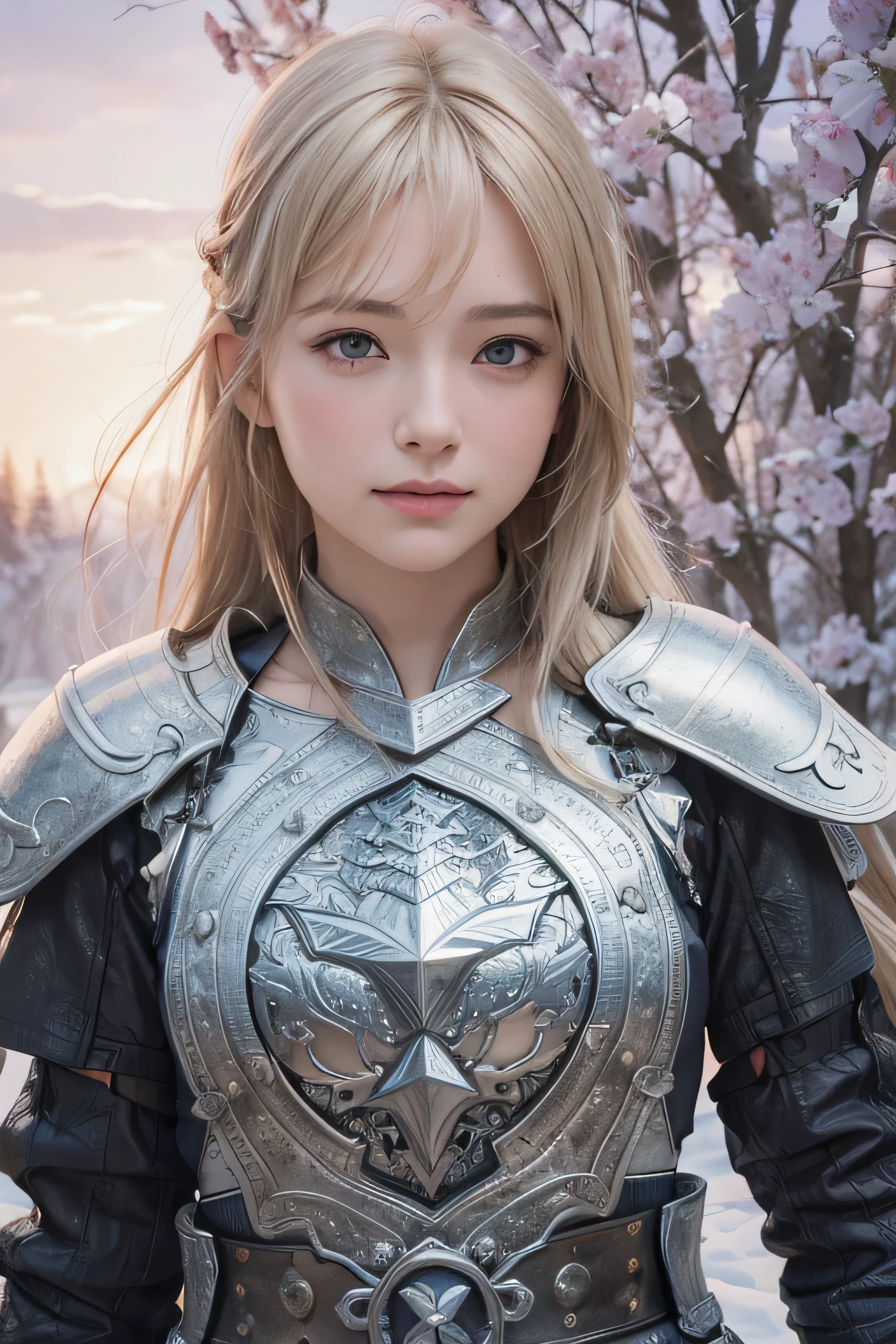 masterpiece, best quality, (realistic,photo-realistic:1.4), (RAW photo:1.2), extremely detailed CG unity 8k wallpaper, delicate and beautiful, amazing,finely detail, official art, absurdres, incredibly absurdres, huge filesize, ultra-detailed,extremely detailed eyes and face,light on facei,(little smile),(pine hair:1.4),(long hair:1.6),(wearing armor1.4),castle background