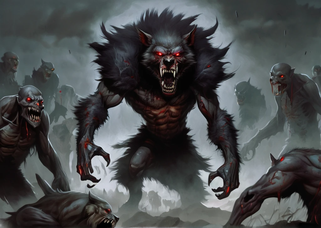 Obra prima Um (anthropomorphic werewolf necromancer) com o poder de controlar enxames de criaturas mortas-vivas. King Carrion raises armies of zombies, esqueletos, e outras entidades macabras para cumprirem as suas ordens, spreading fear and death wherever they go.