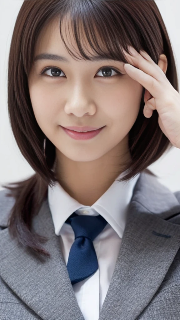 ((1 girl)), Very beautiful Japanese idol portraits, (RAW Photos, highest quality), (Realistic, Realistic:1.4), (masterpiece), Very delicate and beautiful, Very detailed, 2k wallpaper, wonderful, finely, Very detailed CG Unity 8K 壁紙, Very detailed, High resolution, Soft Light, Beautiful detailed girl, Very detailed目と顔, Beautiful and detailed nose, finelyて美しい目, Cinema Lighting, (Simple light color background:1.3), (Long Hair), (Parted bangs), Complete Anatomy, Slender body, Small breasts, smile, ((Full body shot)), ((banker)), (business suit),(Panty lines),Sexy pose,Vibrant,((secretary)),Slender,Long legs,