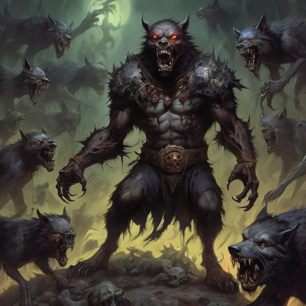 Obra prima Um (anthropomorphic werewolf necromancer) com o poder de controlar enxames de criaturas mortas-vivas. King Carrion raises armies of zombies, esqueletos, e outras entidades macabras para cumprirem as suas ordens, spreading fear and death wherever they go.