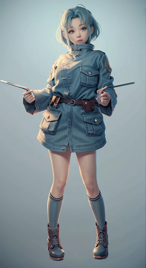 Blue Hair Surrealism, Character table, Reference Table, Standing painting, 8k, Super Detail, 1080P, Women HD, 4K, 8k, 16k, high resolution, best quality, high quality, Anatomically correct, masterpiece, precise, Ultra HD,grace,Unreal Engine,Delicate face,Long braids,slim,Long legs,miniskirt