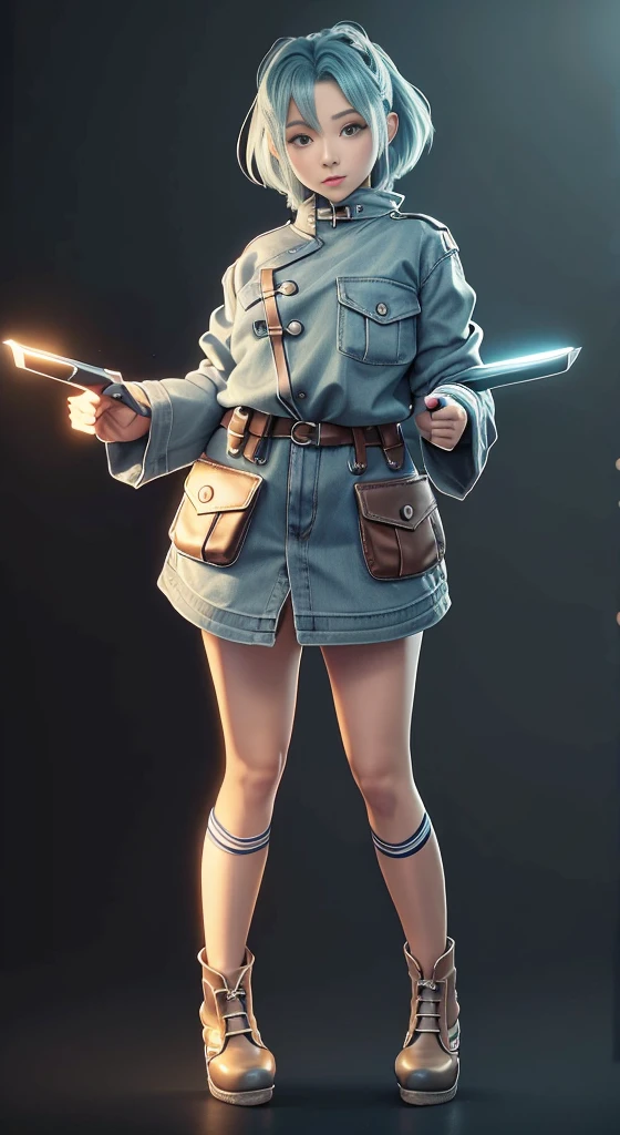 Blue Hair Surrealism, Character table, Reference Table, Standing painting, 8k, Super Detail, 1080P, Women HD, 4K, 8k, 16k, high resolution, best quality, high quality, Anatomically correct, masterpiece, precise, Ultra HD,grace,Unreal Engine,Delicate face,Long braids,slim,Long legs,miniskirt