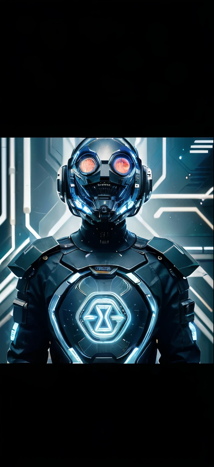 um close up de uma camisa com um personagem de desenho animado, vestindo roupas de netrunner, desgaste cybertech, futuro homem codificador olhando, cyber wear, grandes hologramas de dados de cyberarrays, cyber suit, vista lateral futuro codificador homem, cybernetic beautification, coberto de circuitos, Satoshi com, uma camiseta. arte do liquidificador, cyber style, Hackrobat!!!