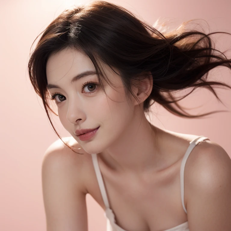 masterpiece, Best image quality, high quality,(Super detailed), (wallpaper), (Details face),(Photo from the waist up:1.3)、Close your eyes and look upwards、tilt your head back、say ah、Open your mouth wide、Upper Body、Hands and arms、indoor、Short Hair、Brown Hair、flat chest、 neat woman, natural beauty、 light makeup 、Sexy Woman, pain, Soft lips, Broke up, blush heavily, smile, White T-shirt, Small breasts, Perfect body