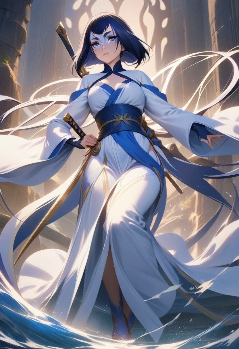 (shylily/(Twich/):1.5),(masterpiece:1.2),(best quality:1.2),One wearing a white dress、Close-up of woman holding sword,Popular on CGsociety, Fantasy Art, Beautiful character painting, Artwork in the style of Guweiz, guweiz, White Hanfu, flowing white robe, Full body martial arts, Epic and beautiful character art, Stunning character art, beautiful female assassin,more details,
