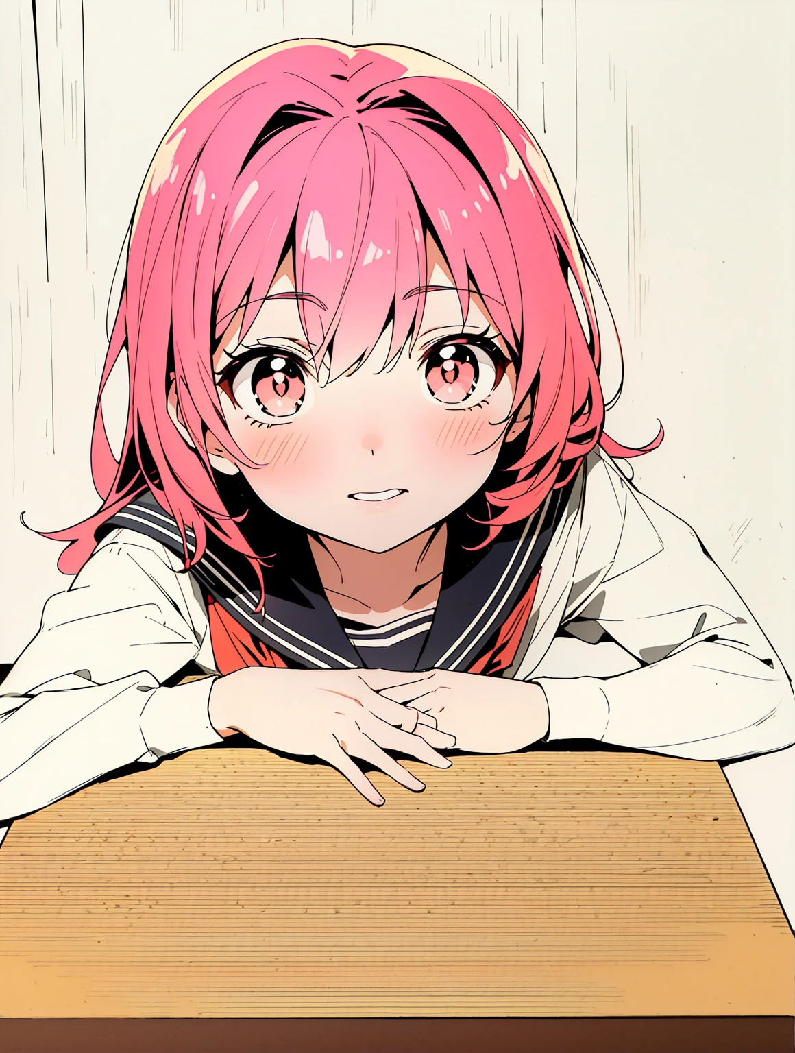 (best quality,On the table:1.2),(Anime style,comic core:1.1),1 Girl,cute风格,cute,Extremely detailed eyes,The face is rich in detail,very fine hair,8K,solve,high school,Sailor Suit,