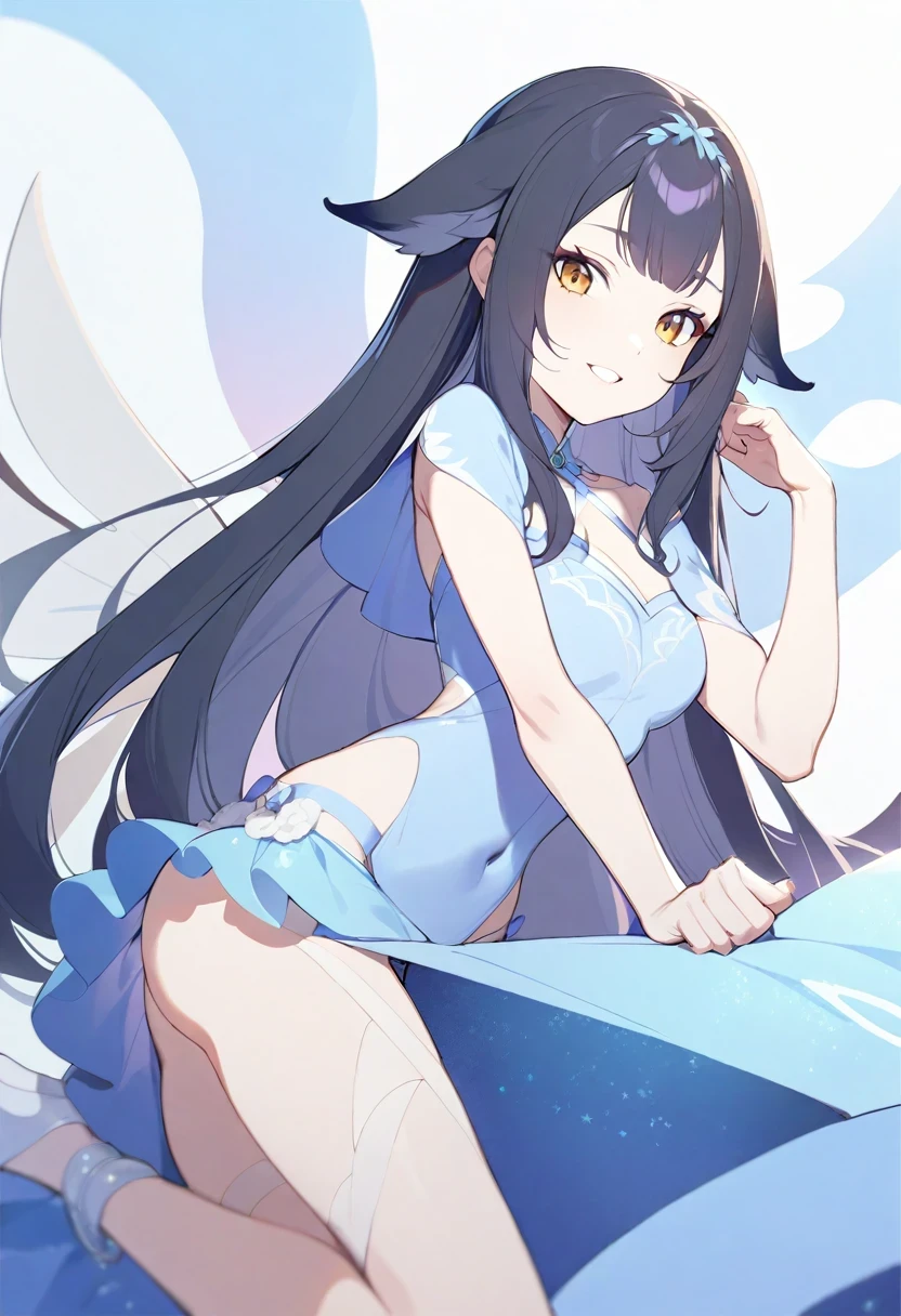 (shylily/(Twich/):1.5),(masterpiece:1.2),(best quality:1.2),Hanfu(Swimwear），Full body portrait，light wing earrings，Center parted bangs，High heel，The dress has a gorgeous wavy pattern，Gorgeous splash skirt，Intricate clothing details，Complex jewelry，Navel exposed，Two girls，interactive，Various postures