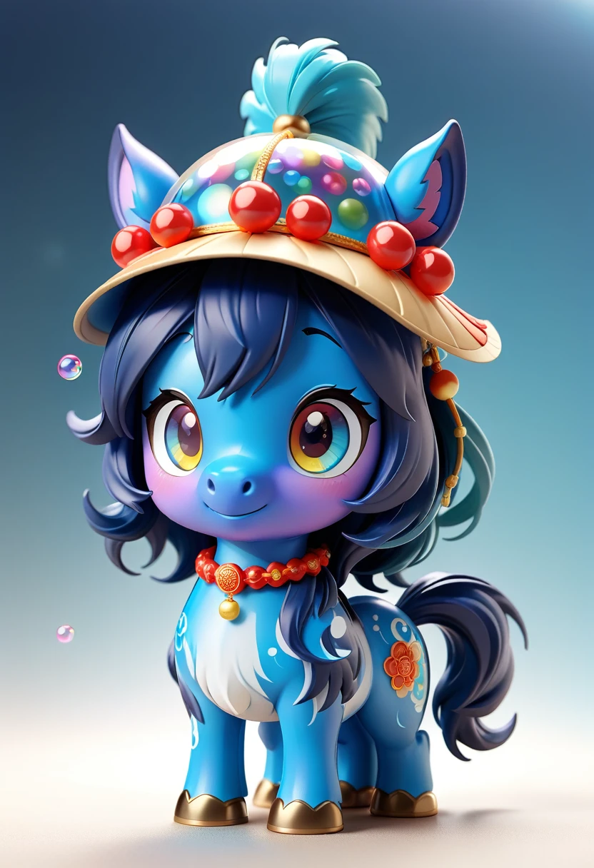 Wearing a Chinese horse hat, Bright Eyes, Bubble Mart Blind Box, 3d rendering