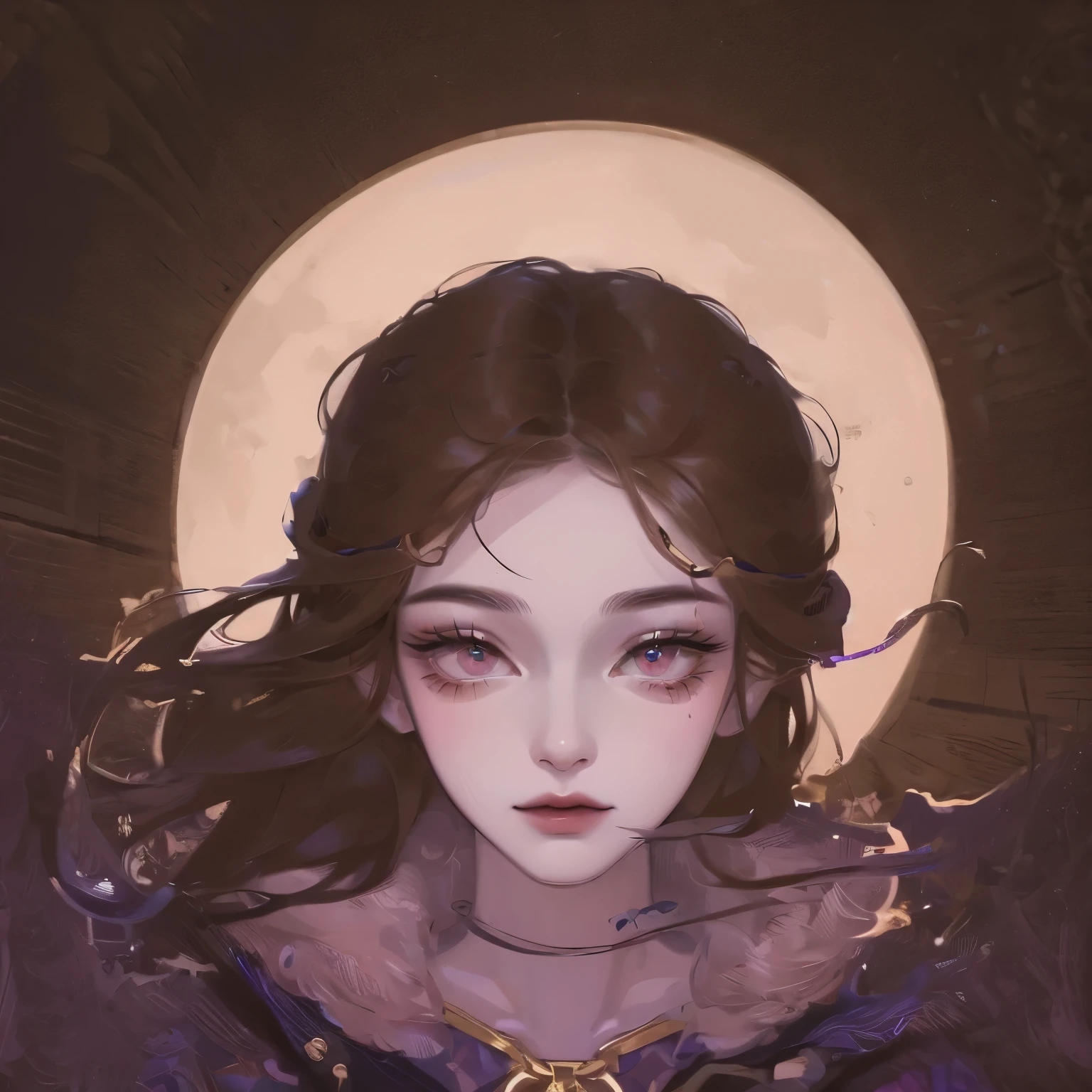 (masterpiece),(best quality), illustration, (fantasy:1.4), long brown hair, Long eyelashes, Solid round eyes, A faint smile, Surrealism, shadow, Relief, Stereogram, Atmospheric perspective, 8K, Super Detail, precise, best quality, Ultra HD, Textured Skin, Long skirt, A moon, Flowers , Paper_cut