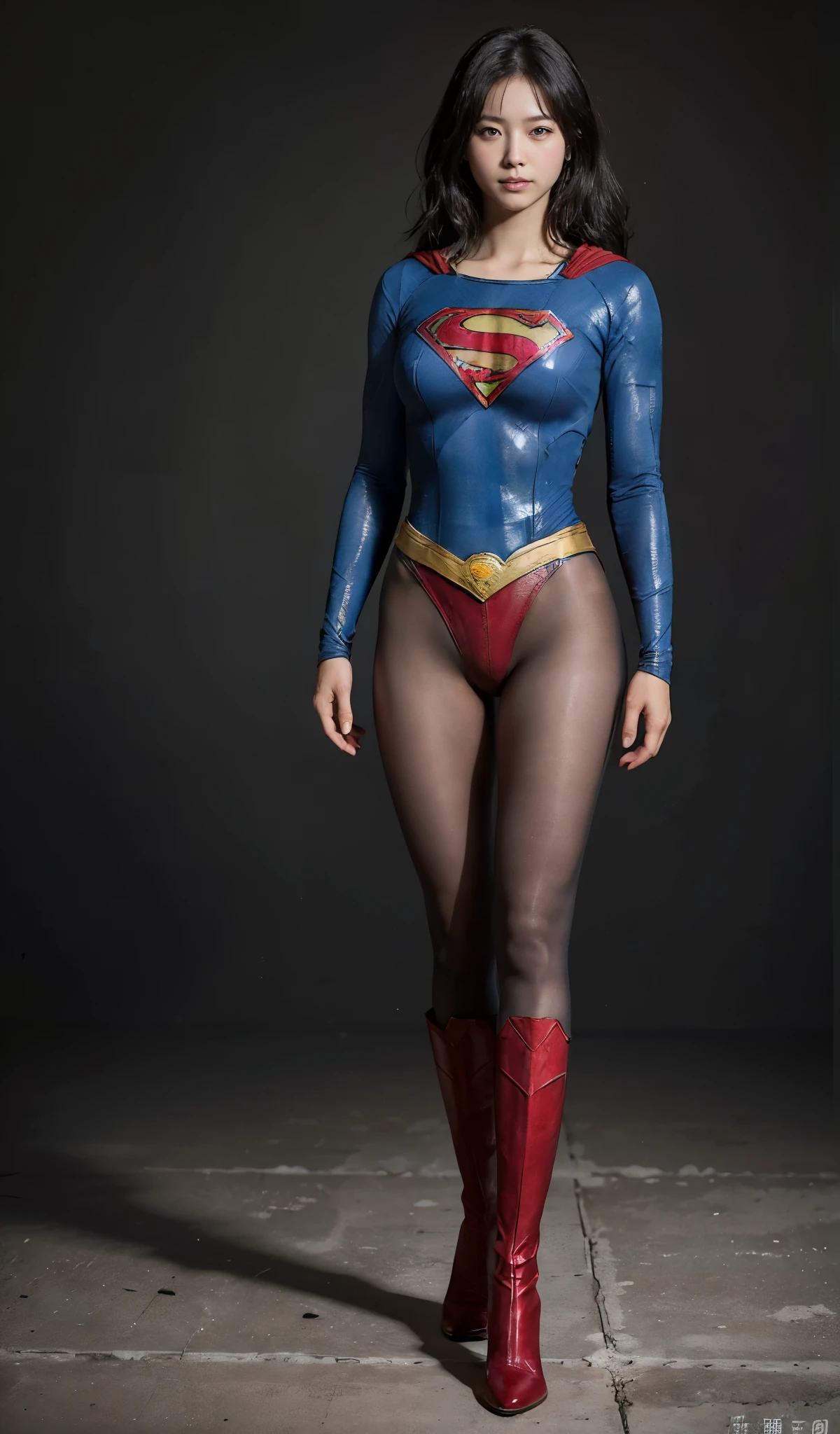 No background、(((Beautiful legs in black tights.)))、(((Legally express the beauty of your smile)))、((((Make the most of your original images)))、(((Body-fitting Supergirl costume)))、(((Supergirl Costume)))、(((Short beautiful hair)))、(((suffering)))、(((Please wear black tights....、Wear red boots)))、((Best image quality、8k))、((highest quality、8k、masterpiece:1.3))、(((Preserve background )))、Sharp focus:1.2、Beautiful woman with perfect figure:1.4、Slim Abs:1.2、Wet body:1.5、Highly detailed face and skin texture、8k