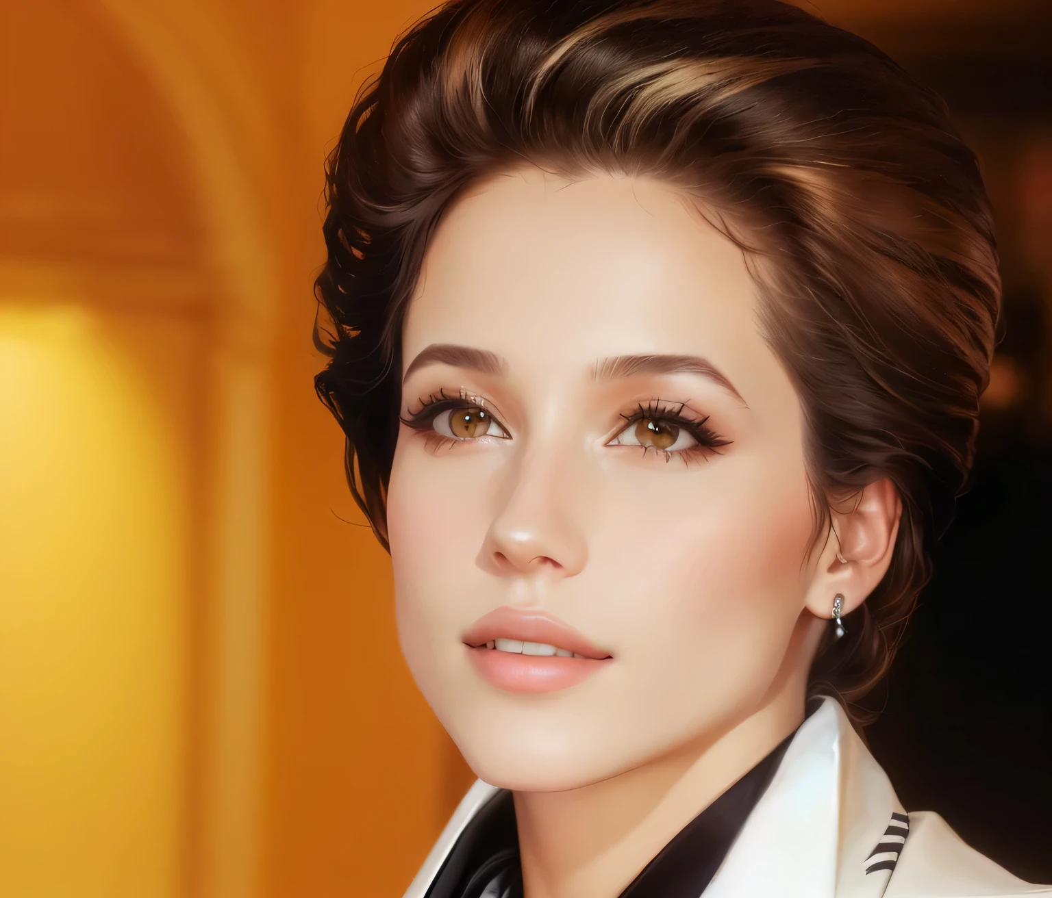 there is a woman who is wearing a white jacket and a black and white tie, embaralhamento dos namorados, pilha de escova, magda torres gurza, Mina Petrovic, fernanda suarez, Blanca Alvarez, nadezhda tikhomirova, por Eva Gonzales, Carola Rubio, Julia Fontes, Marina Federovna, Maria Panfilova
